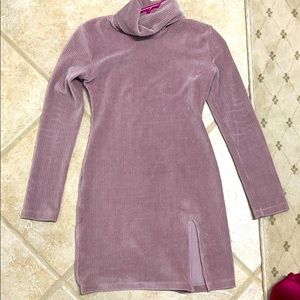 Pink Turtleneck Ribbed Dress